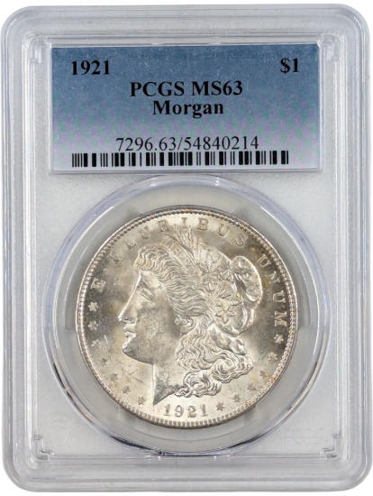 PCGS 1921 MS63 Morgan Silver Dollar