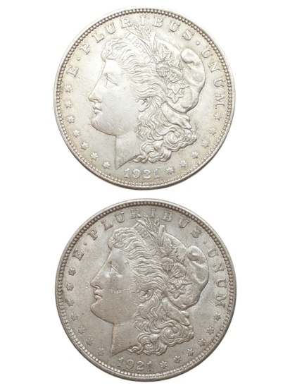 Lot of 2 Morgan Silver Dollars - Both 1921