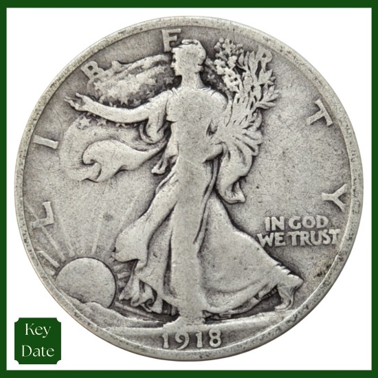 1918 Silver Walking Liberty Half Dollar - KEY DATE