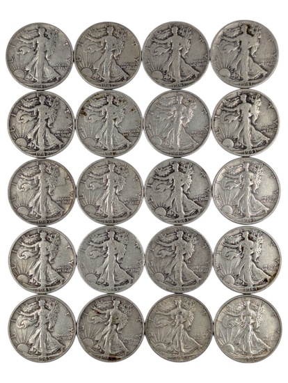 Lot of 20 Silver Walking Liberty Half Dollars - 1941-1947