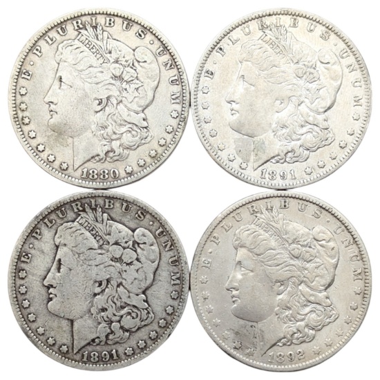 Lot of 4 Morgan Silver Dollars - 1880-1892