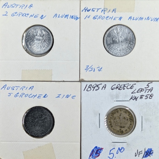 Lot of 4 Foreign Coins - Austria, Greece
