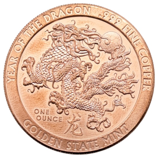 1 Ounce Fine .999 Copper Round - Year of the Dragon