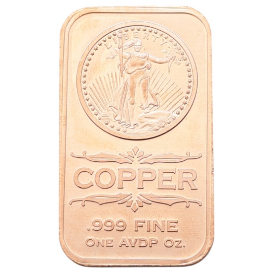 1 Ounce Fine .999 Copper Bar - Liberty
