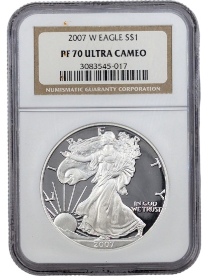 NGC 2007-W PR70 American Silver Eagle Dollar - Proof Ultra Cameo