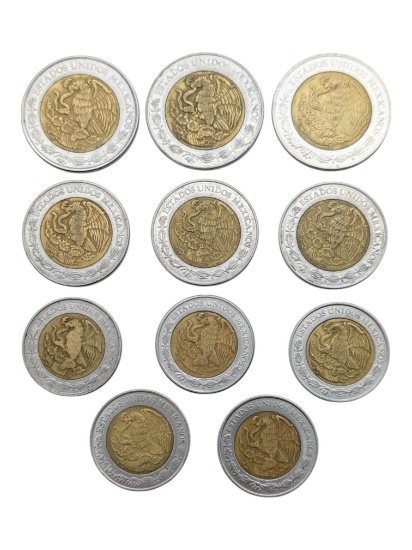 Lot of 11 Mexico Coins - 1992-2017