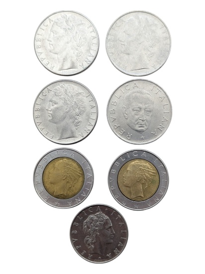 Lot of 7 Italy Lire Coins - 1961-1983
