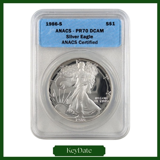 FEATURE ANACS 1986-S PR70 DCAM American Silver Eagle Dollar - KEY DATE