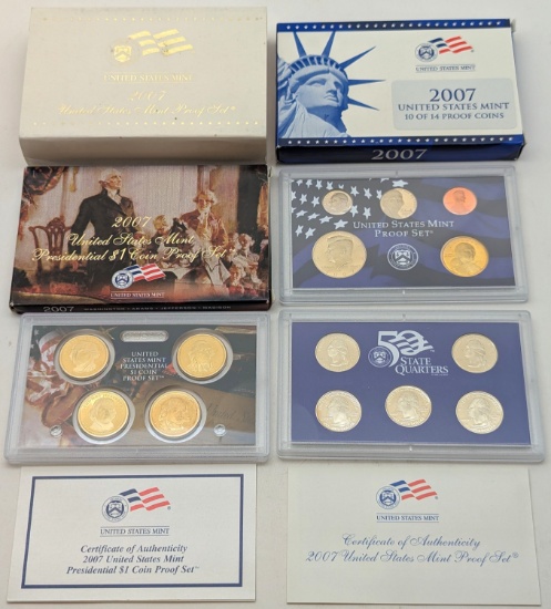 2007 US Mint Proof Set & Presidential $1 w/ COAs