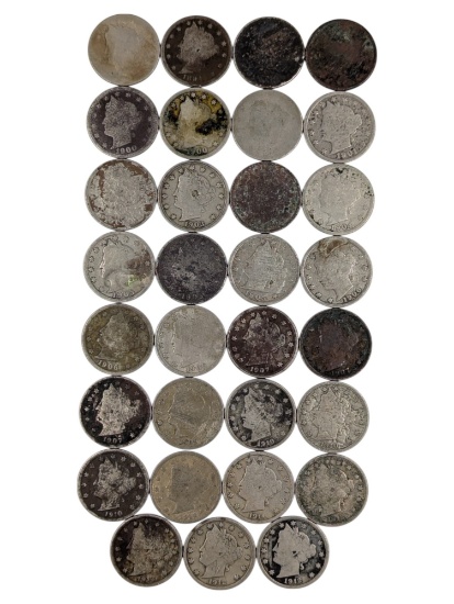 Lot of 31 Liberty V Nickels - 1894-1912
