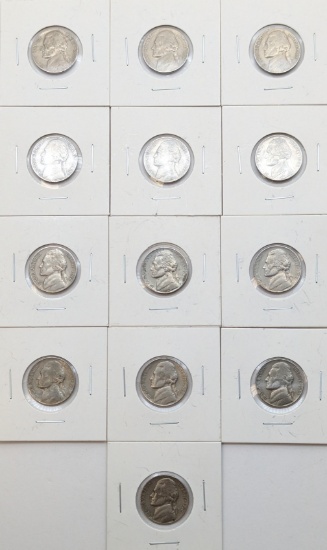 Lot of 13 Jefferson Nickels - 1947-1952