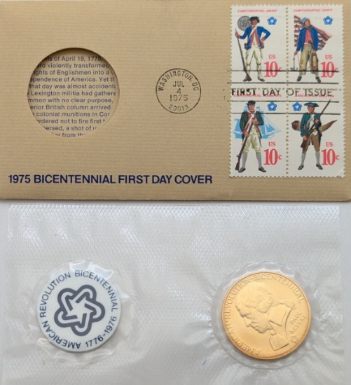 1975 American Revolution Bicentennial Medal and Stamp