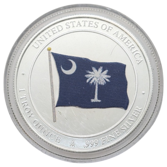 FEATURE South Carolina 1 Ounce Fine .999 Silver Round - SC Flag, Bird & Flower!