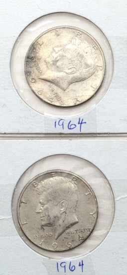 Lot of 2 Silver 1964 John F Kennedy Half Dollars