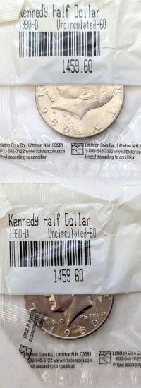 Lot of 2 - 1980-D John F Kennedy Half Dollars - Uncirculated