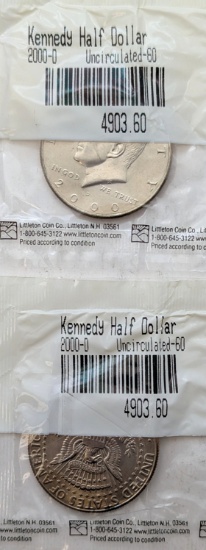 Lot of 2 - 2000-D John F Kennedy Half Dollars - Uncirculated