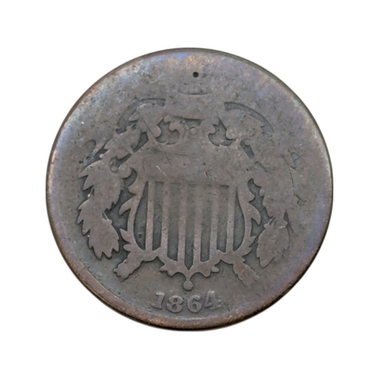 1864 Two Cent Piece - Fine - Toned