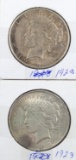 Lot of 2 Silver Peace Dollars - 1923 P/S