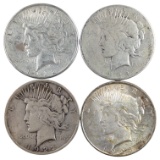 Lot of 4 Silver Peace Dollars - 1922-1923