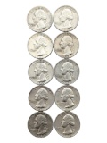 Lot of 10 Silver Washington Quarters - 1960-1964