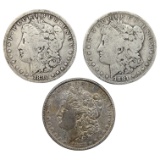 Lot of 3 Morgan Silver Dollars - 1880, 1881-O, 1882