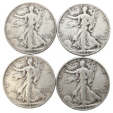 Lot of 4 Silver Walking Liberty Half Dollars - 1944-1947