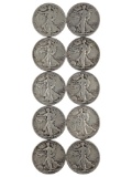 Lot of 10 Silver Walking Liberty Half Dollars - 1942 P/D/S