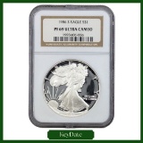 NGC 1986-S PF69 American Silver Eagle Dollar - Proof Ultra Cameo - KEY DATE