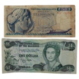 Lot of 2 Foreign Currency - Greece, Bahamas