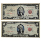 Lot of 2 - 1953 $2 Notes - Red Seals
