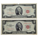 Lot of 2 - $2 Notes - Red Seals - 1963 & 1953