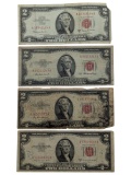 Lot of 4 - $2 Notes - Red Seals - 1963 & 1954