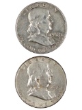 Lot of 2 Silver Franklin Half Dollars - 1958-D, 1959