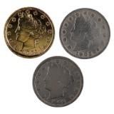 Lot of 3 Liberty V Nickels - 1883-1908