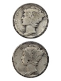 Lot of 2 Silver Mercury Dimes - 1928-D, 1929