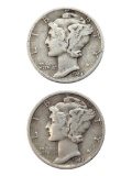 Lot of 2 Silver Mercury Dimes - 1944, 1944-D