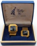 Vintage Tally Hi Gold tone Mesh Men's Cufflinks w/ Original Box