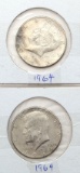 Lot of 2 Silver 1964 John F Kennedy Half Dollars