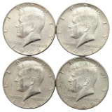 Lot of 4 Silver John F Kennedy Half Dollars - 1966-1969