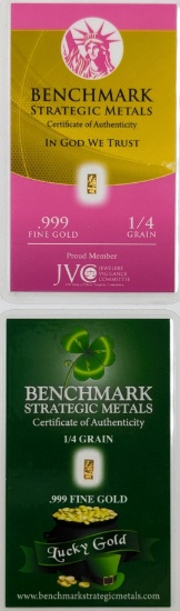 Lot of 2 - 1/4 grain (each) .999 Fine Gold - Benchmark Strategic Metals ...