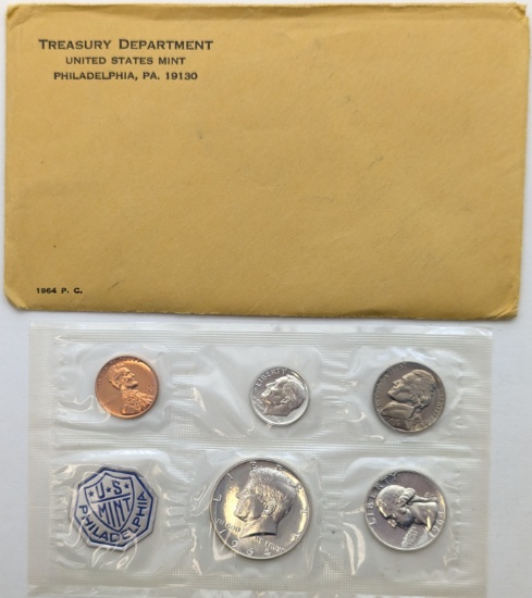 1964 US Mint Silver Uncirculated Coin Set w/ Silver Half, Quarter ...