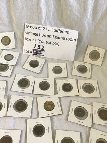 Group of 21 all different vintage bus and game room tokens (collectible)