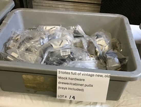 3 Totes Full of Vintage New, Old Stock Hardware-Drawer/Cabinet Pulls, in trays