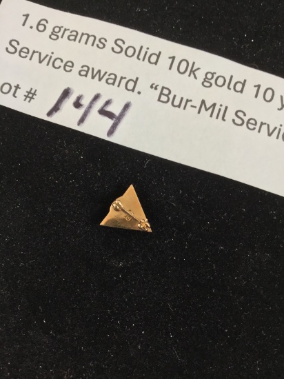 1.6 grams Solid 10k gold 10 year Burlington, NC service award