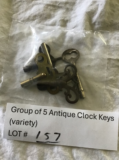 Group of 5 Antique Clock Keys (variety)