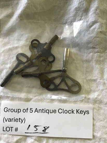 Group of 5 Antique Clock Keys (variety)