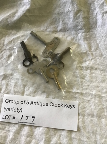 Group of 5 Antique Clock Keys (variety)