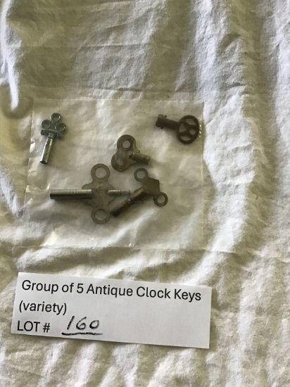 Group of 5 Antique Clock Keys (variety)