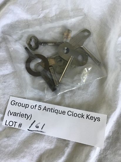 Group of 5 Antique Clock Keys (variety)