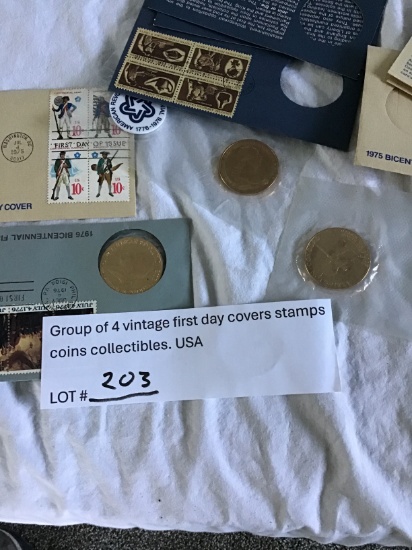 Group of 4 vintage first day covers stamps coin collectibles, USA